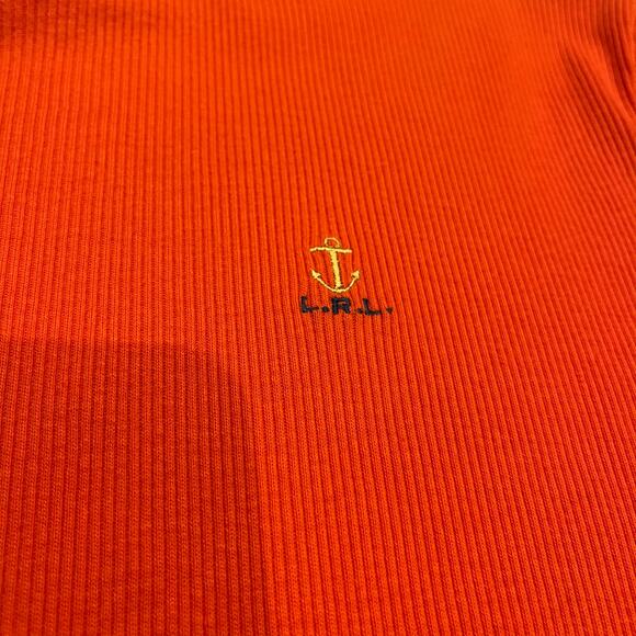 Vintage Lauren Ralph Lauren Ribbed Orange Short Sleeve Tee Sz XL Anchor Logo - Picture 3 of 6